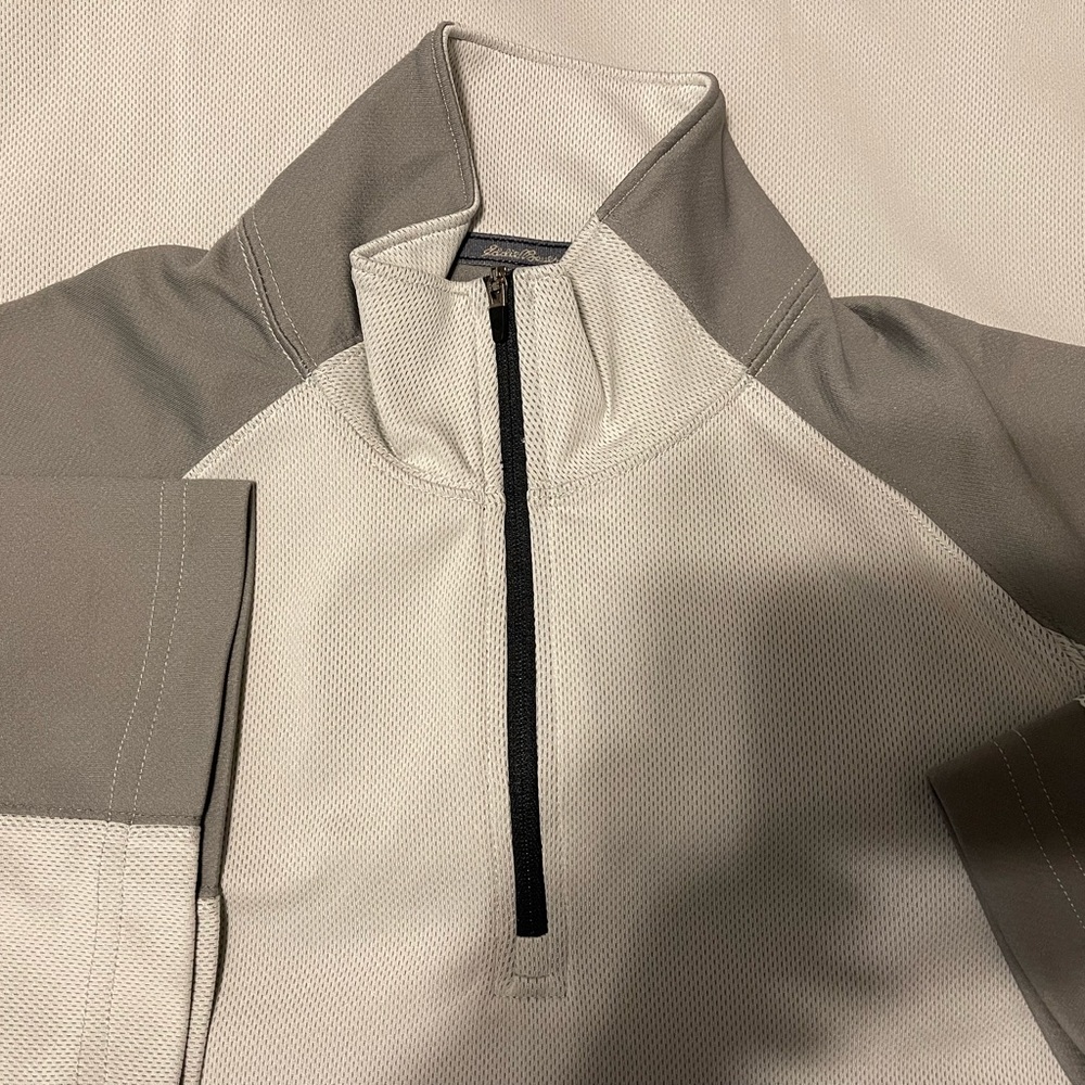 EDDIE BAUER PERFORMANCE ACTIVE COCONA IVORY GRAY SHORT SLEEVE ZIP POLO MEN SMALL